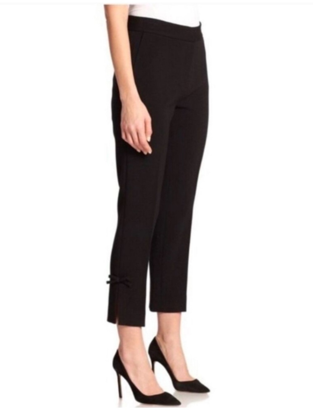 Kate Spade Grant Straight Leg Cropped Pants With Slits And Bows Black Size 4 - Picture 3 of 10